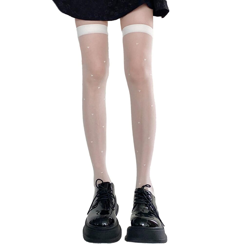 4114 Thigh High Stockings with Bow, Sheer Socks with Lace Brim Tights